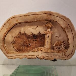 Vintage Conk Shelf Mushroom Lighthouse hand carved signed BAC